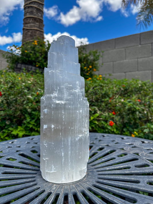 Selenite Crystal Skyscraper Tower Lamp